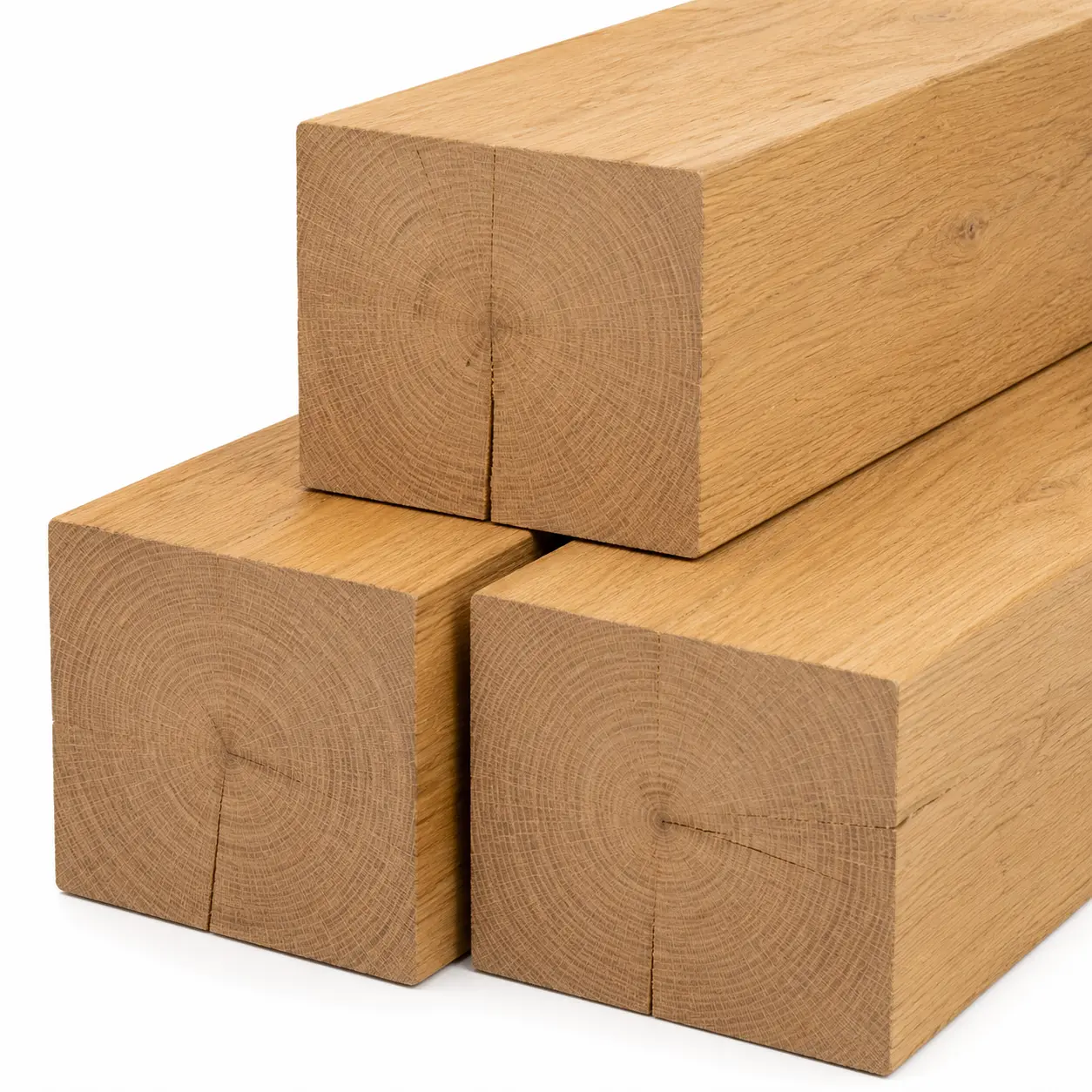 Three stacked structural Oak Timber Beams measuring 200x200mm by 3000mm length.
