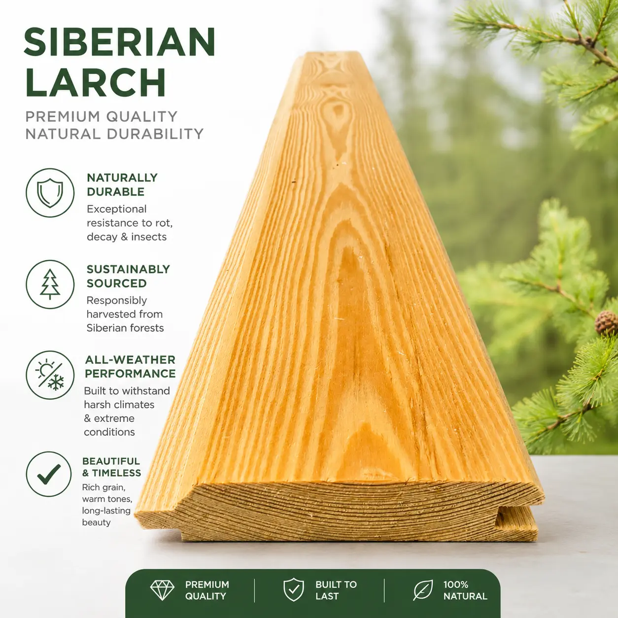 Siberian Larch Cladding Board T&G Profile 4000mm length showcasing natural wood grain texture.