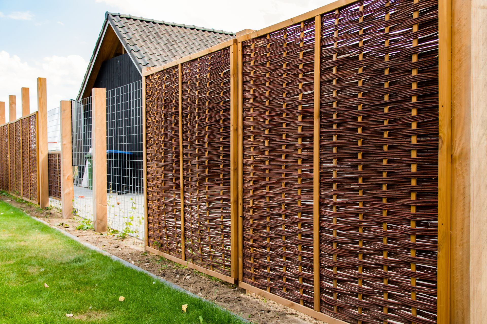 Framed Willow Garden Fence Panel dark brown
