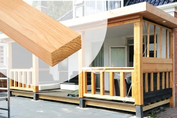 Garden structure showing framing details and structural assembly built with Douglas Fir Timber Joist Sawn measuring 100x50mm by 4000mm length.