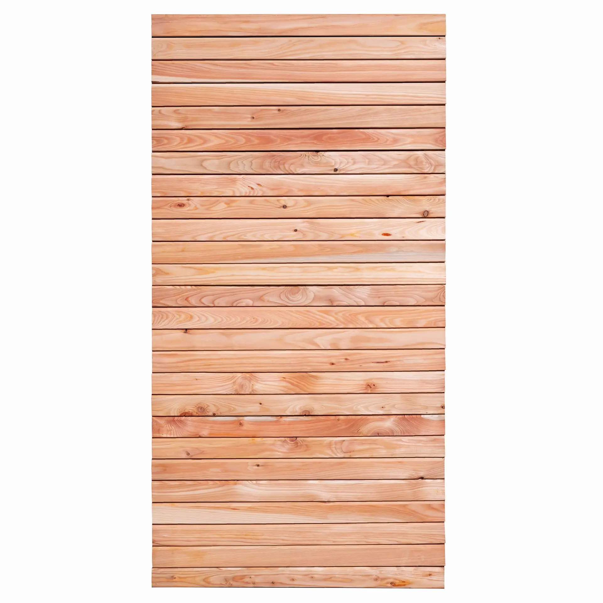 Douglas Fir fence panel in a horizontal slatted profile configuration on a white background.