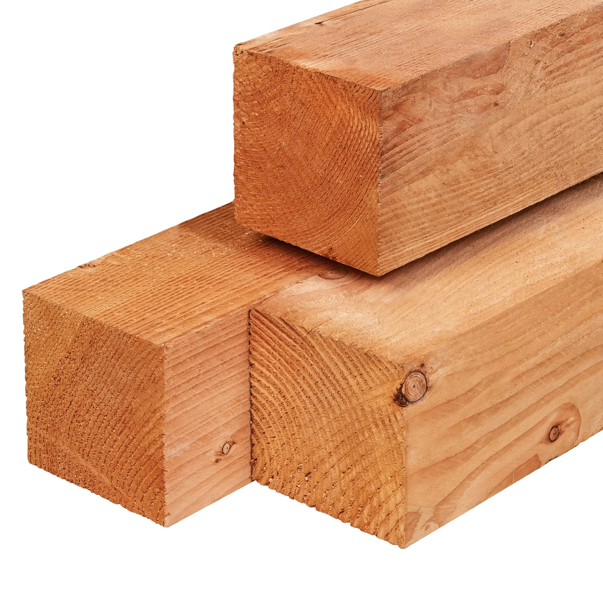 Three stacked square Ecowood timber beams showing a natural light brown wood grain texture.