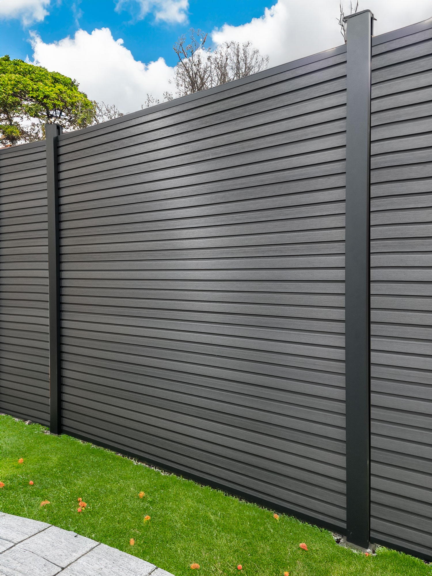 Pura Slatted Composite Fence Panels - Dark Grey