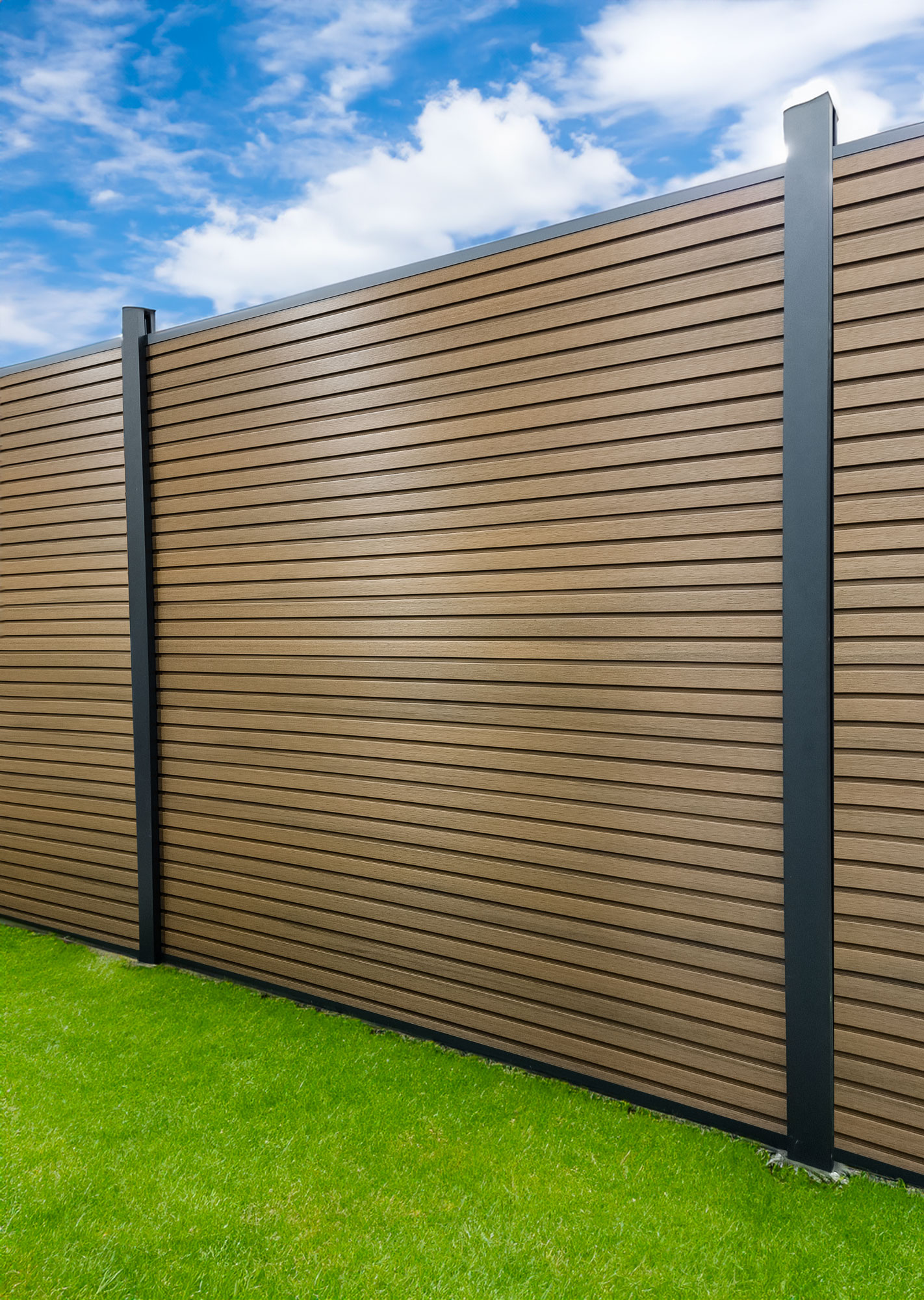 Pura Slatted Composite Fence Panels - Walnut2