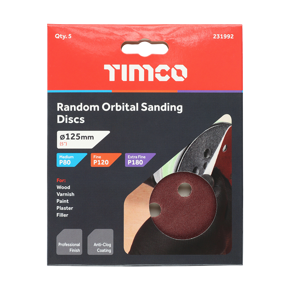 ScrewGrip - Random Orbital Sanding Discs - Mixed - Red 125mm -80-120-180