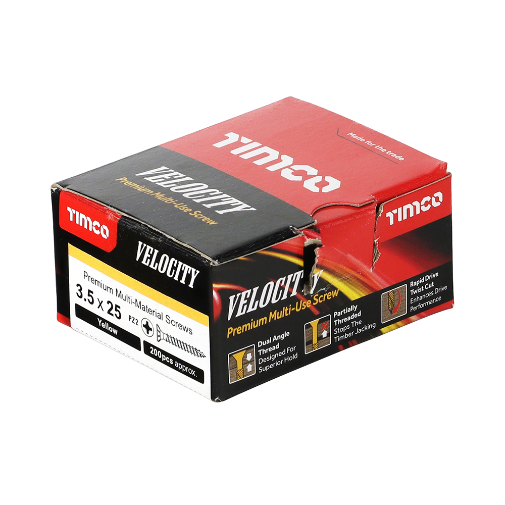 Velocity Premium Multi-Use Screws - PZ - Double Countersunk - Yellow 3.5 x 25 - 200 pieces - Image 2