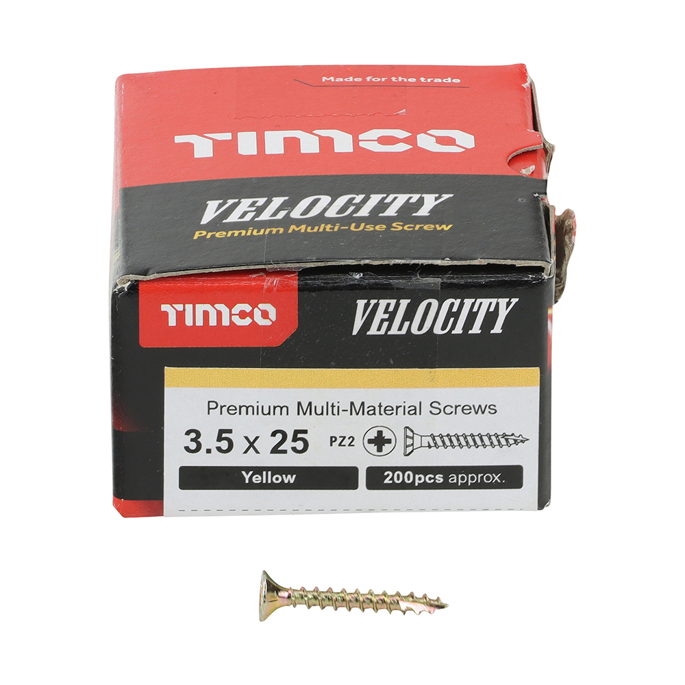 Velocity Premium Multi-Use Screws - PZ - Double Countersunk - Yellow 3.5 x 25 - 200 pieces - Image 3
