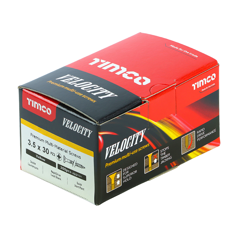 Velocity Premium Multi-Use Screws - PZ - Double Countersunk - Yellow 3.5 x 35 - 200 pieces - Image 2