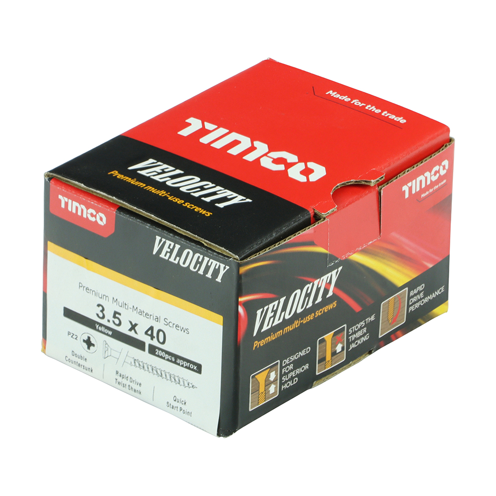 Velocity Premium Multi-Use Screws - PZ - Double Countersunk - Yellow 4.0 x 40