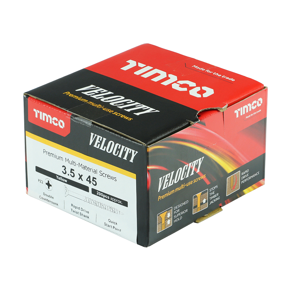 Velocity Premium Multi-Use Screws - PZ - Double Countersunk - Yellow 3.5 x 45 - 200 pieces - Image 2