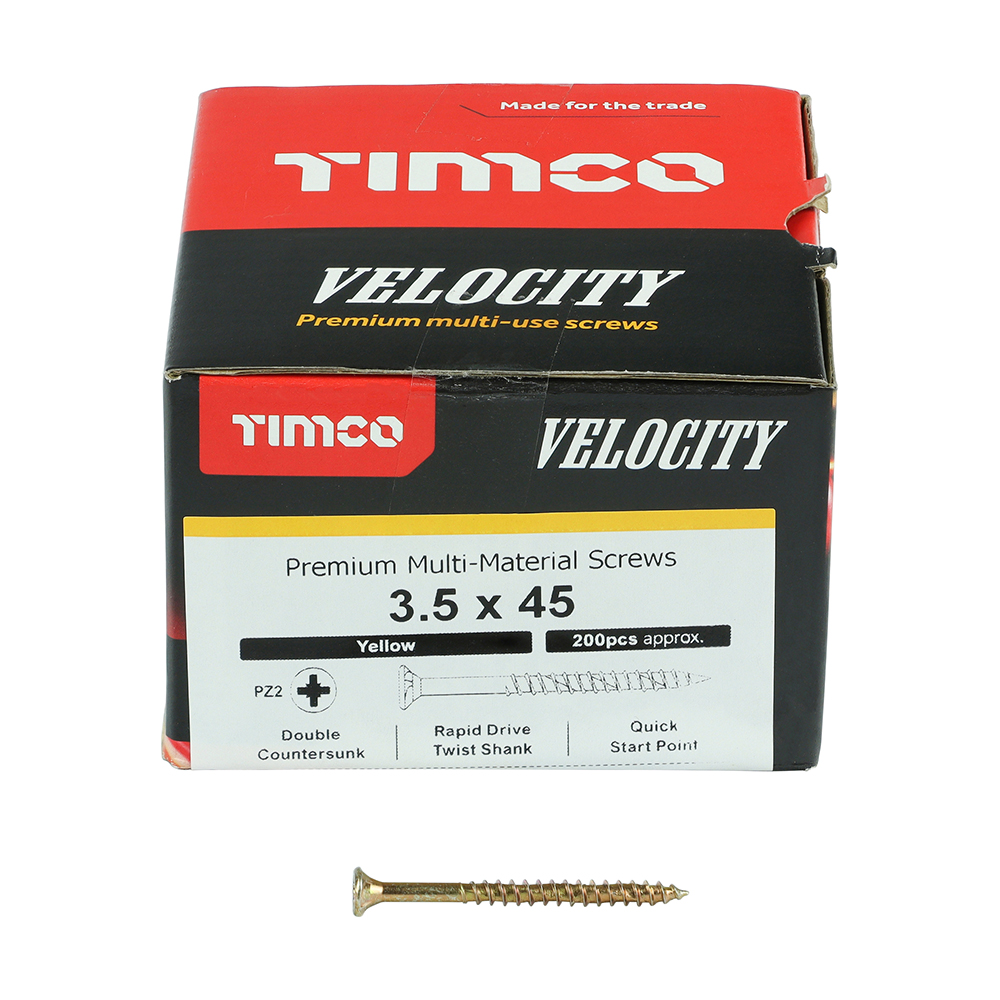 Velocity Premium Multi-Use Screws - PZ - Double Countersunk - Yellow 3.5 x 45 - 200 pieces - Image 3