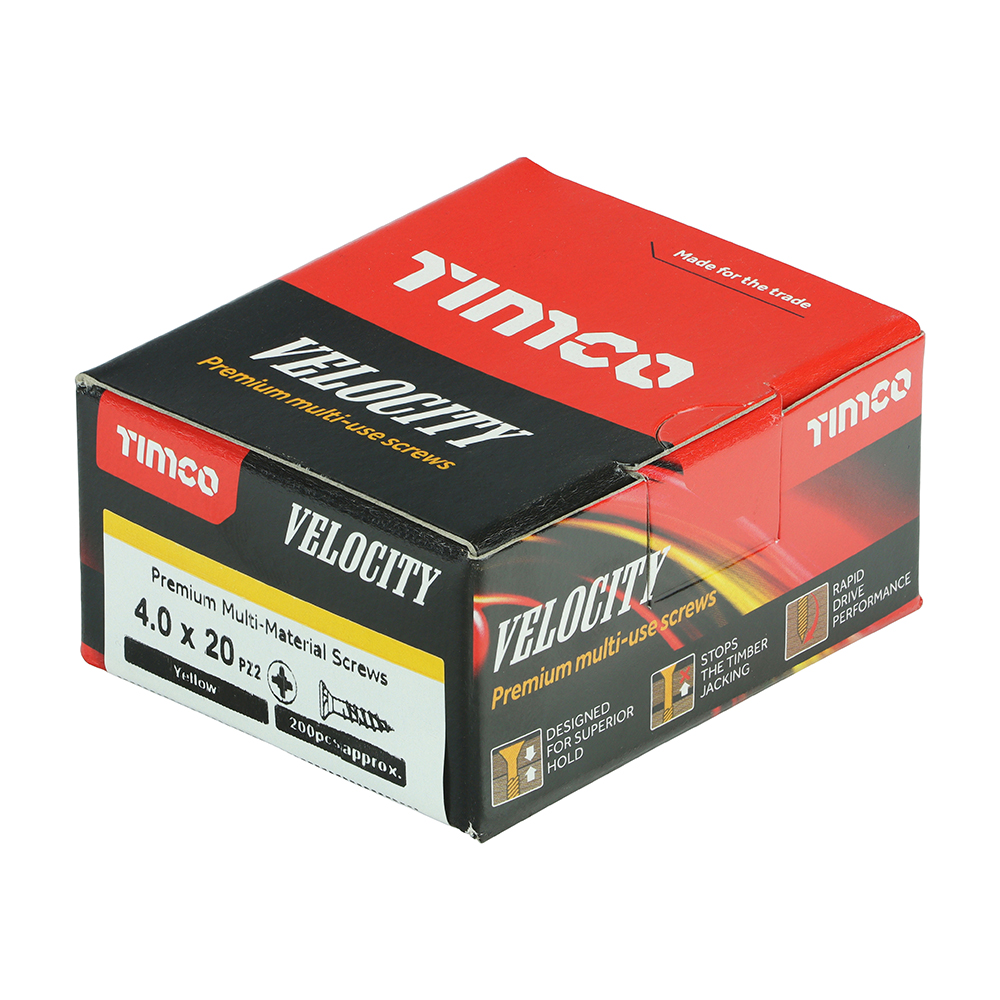 Velocity Premium Multi-Use Screws - PZ - Double Countersunk - Yellow 4.0 x 20