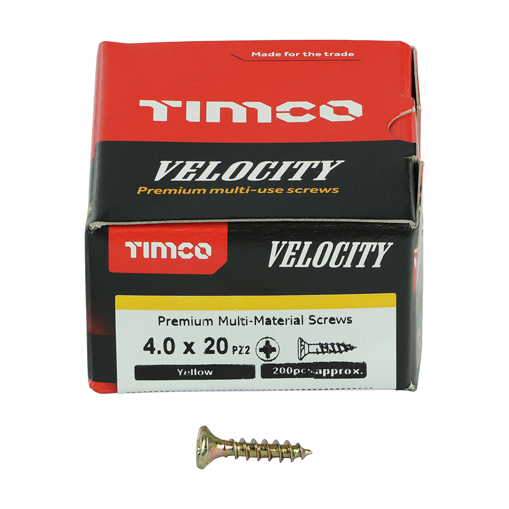 Velocity Premium Multi-Use Screws - PZ - Double Countersunk - Yellow 4.0 x 20