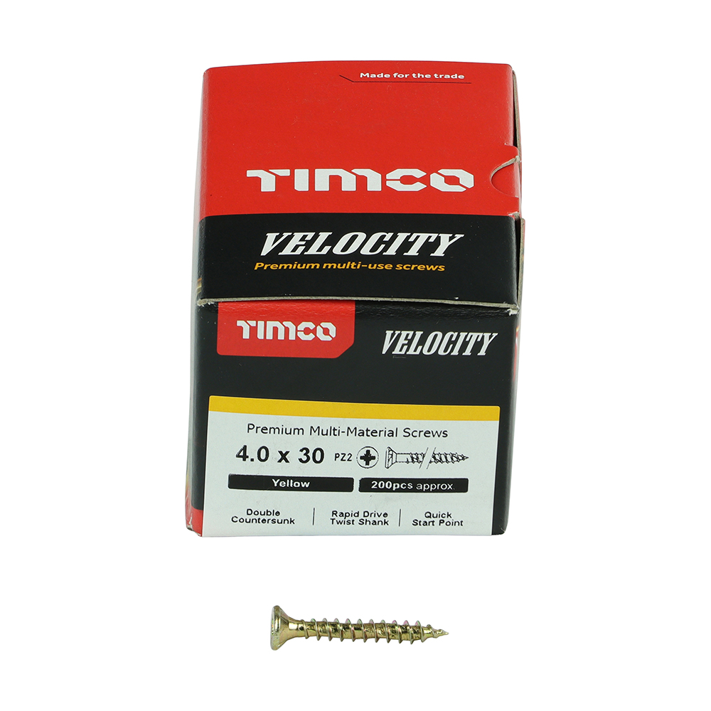 Velocity Premium Multi-Use Screws - PZ - Double Countersunk - Yellow 4.0 x 30