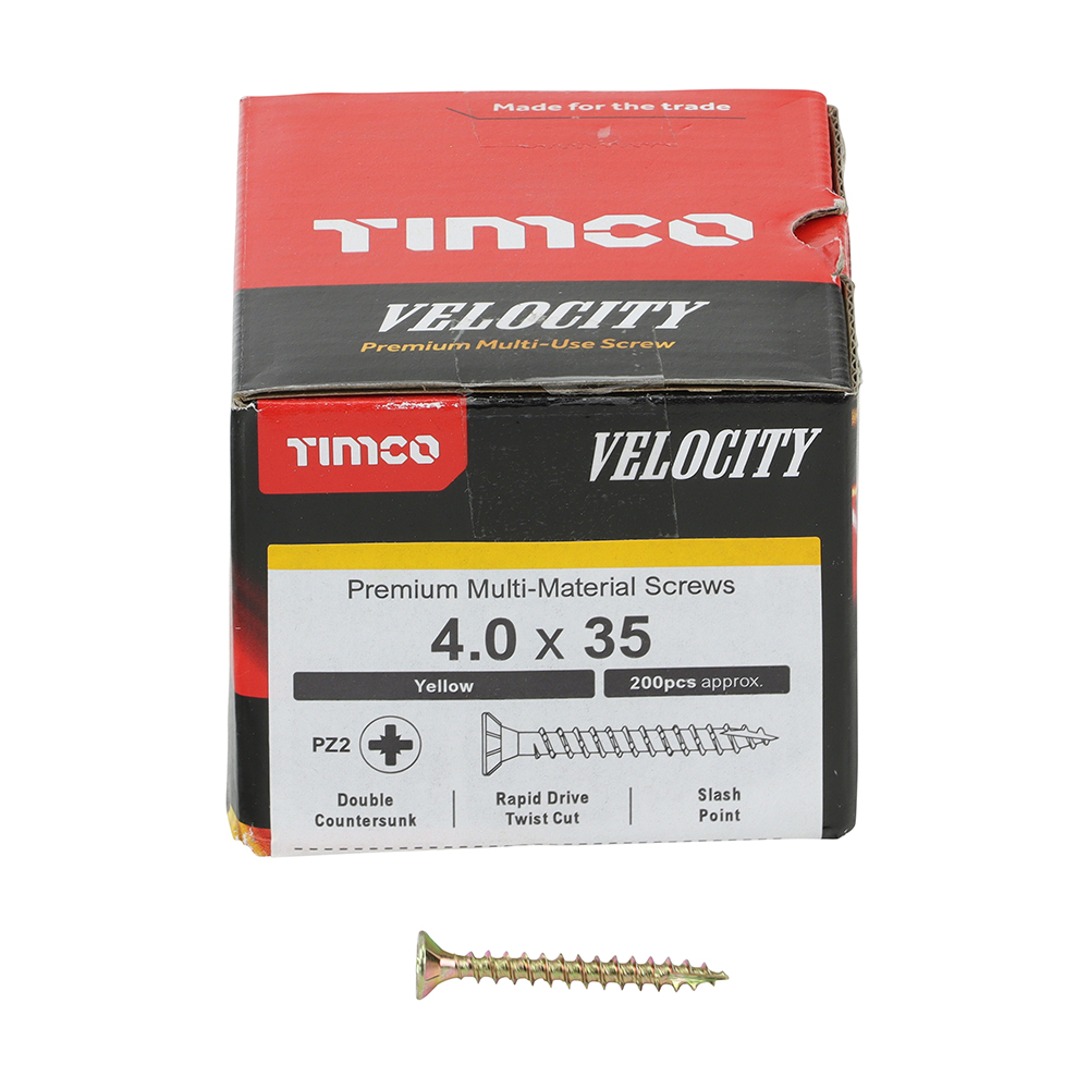 Velocity Premium Multi-Use Screws - PZ - Double Countersunk - Yellow 4.0 x 35