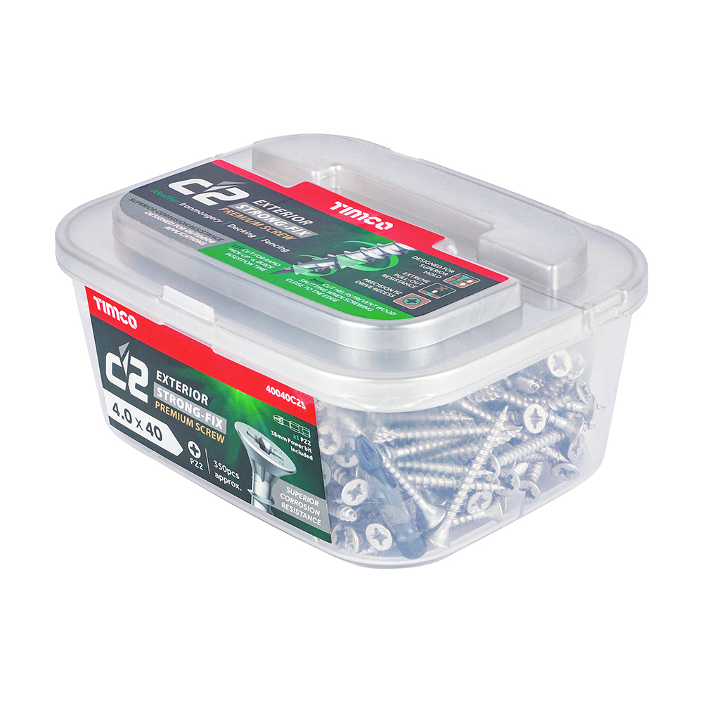 C2 Exterior Strong-Fix - PZ - Double Countersunk with Ribs - Twin-Cut - Silver 4.0 x 40