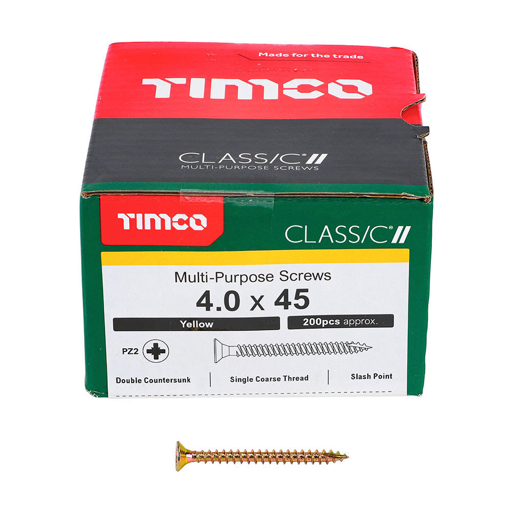 Classic Multi-Purpose Screws - PZ - Double Countersunk - Yellow 4.0 x 45