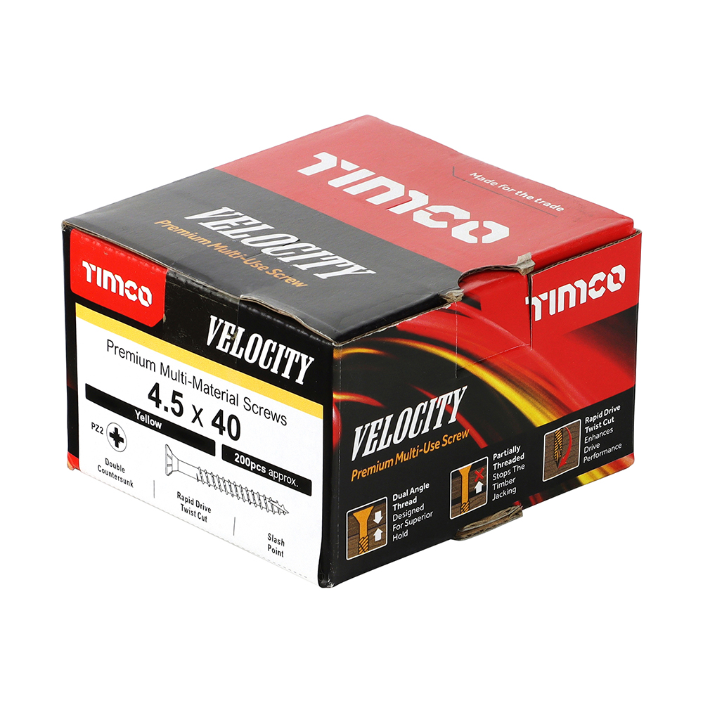 Velocity Premium Multi-Use Screws - PZ - Double Countersunk - Yellow 4.5 x 40