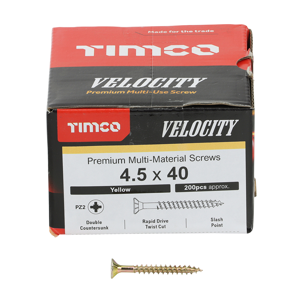 Velocity Premium Multi-Use Screws - PZ - Double Countersunk - Yellow 4.5 x 40