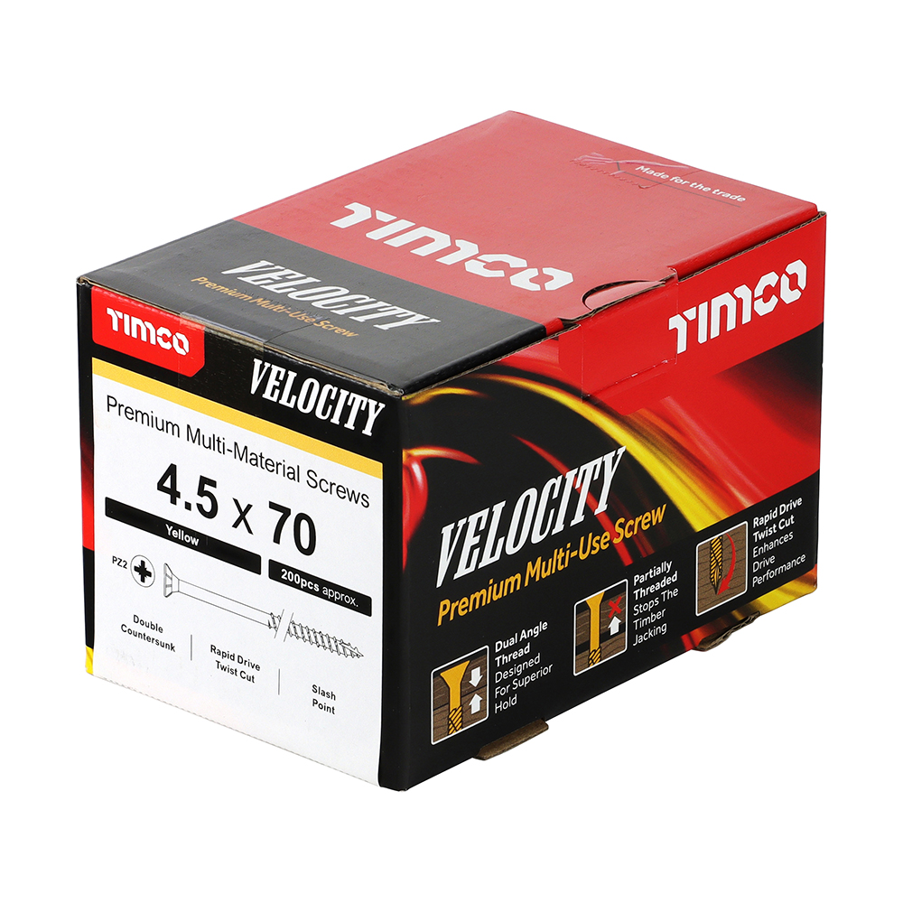 Velocity Premium Multi-Use Screws - PZ - Double Countersunk - Yellow 4.5 x 70