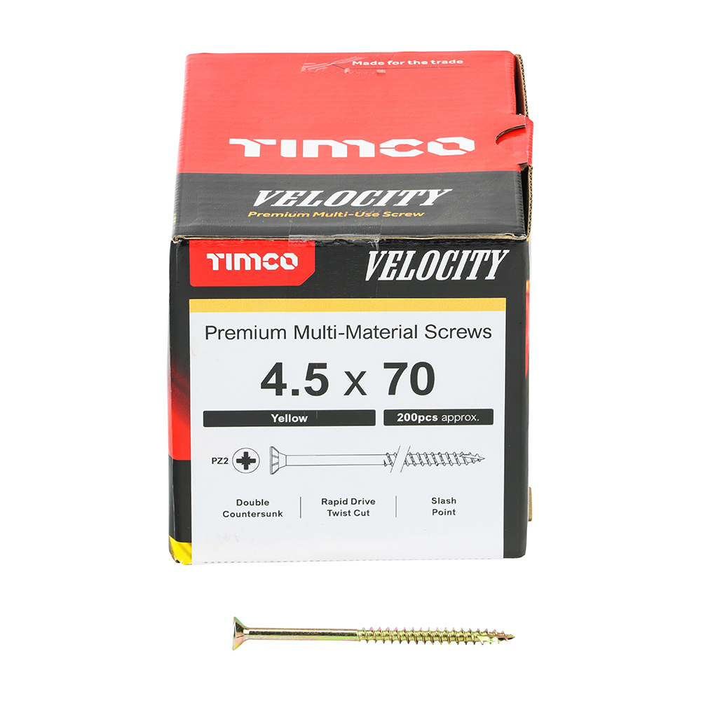 Velocity Premium Multi-Use Screws - PZ - Double Countersunk - Yellow 4.5 x 70