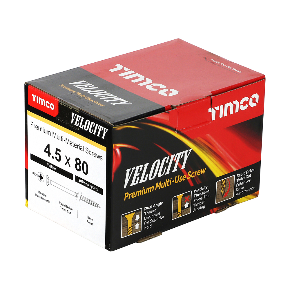Velocity Premium Multi-Use Screws - PZ - Double Countersunk - Yellow 4.5 x 80