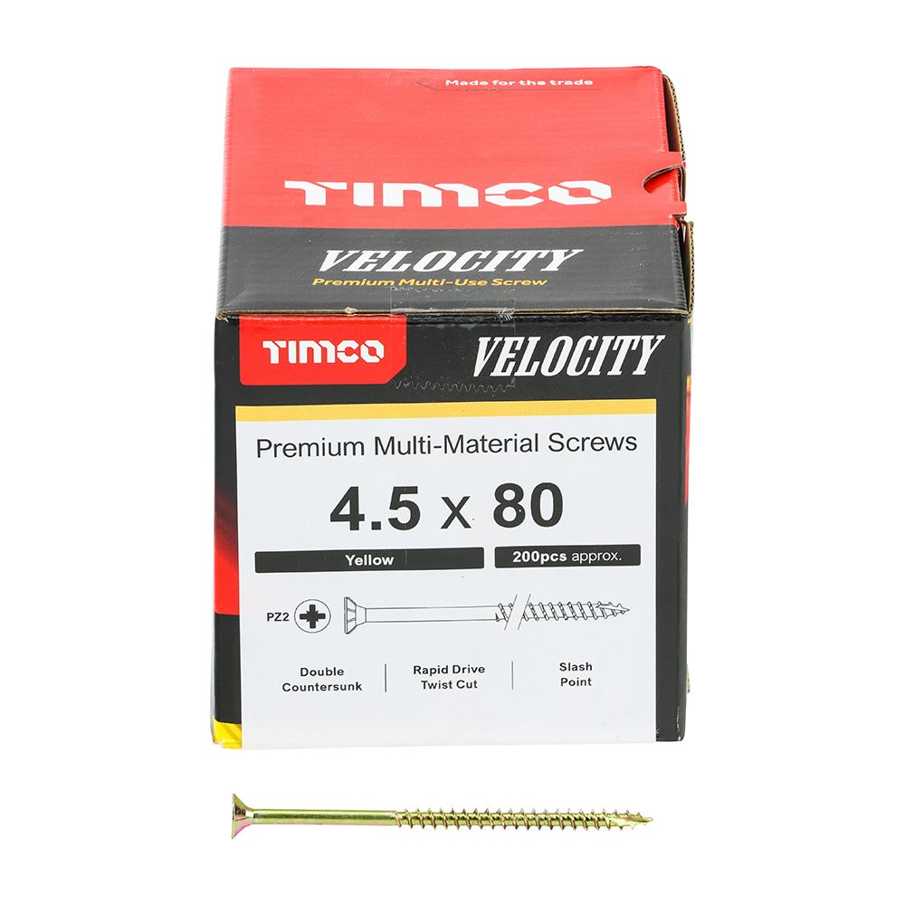 Velocity Premium Multi-Use Screws - PZ - Double Countersunk - Yellow 4.5 x 80