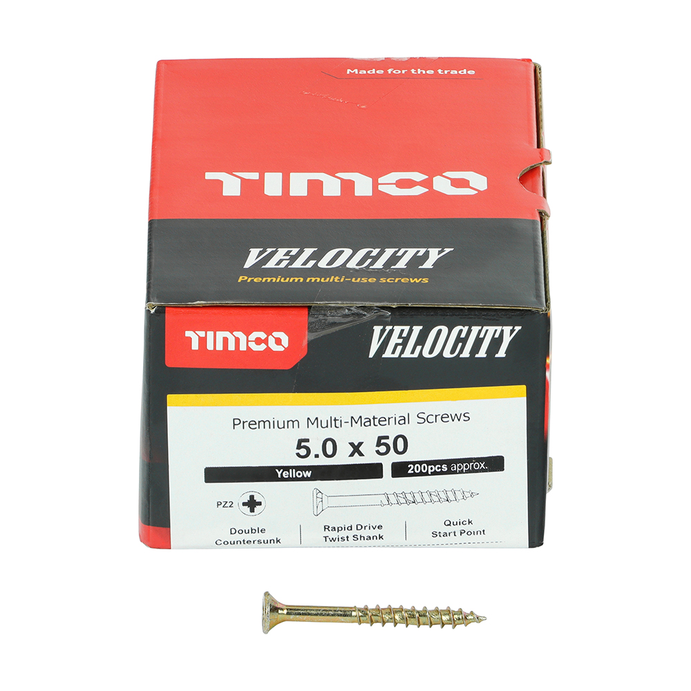 Velocity Premium Multi-Use Screws - PZ - Double Countersunk - Yellow 5.0 x 50