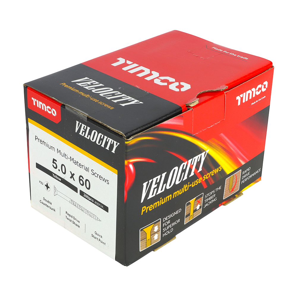 Velocity Premium Multi-Use Screws - PZ - Double Countersunk - Yellow 5.0 x 60