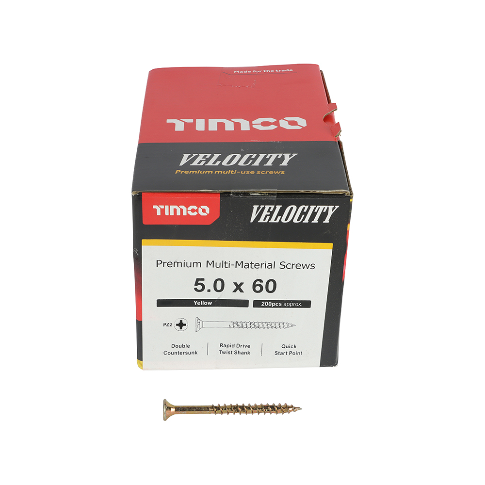Velocity Premium Multi-Use Screws - PZ - Double Countersunk - Yellow 5.0 x 60
