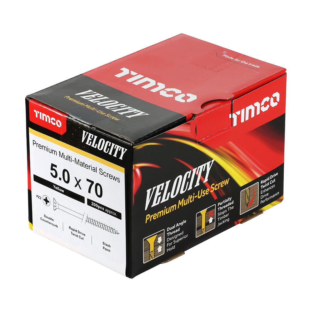 Velocity Premium Multi-Use Screws - PZ - Double Countersunk - Yellow 5.0 x 70