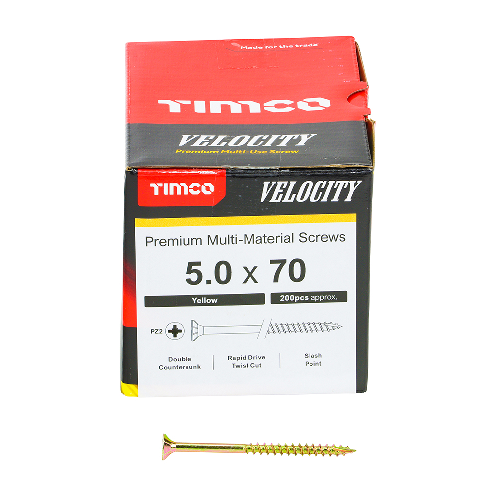 Velocity Premium Multi-Use Screws - PZ - Double Countersunk - Yellow 5.0 x 70