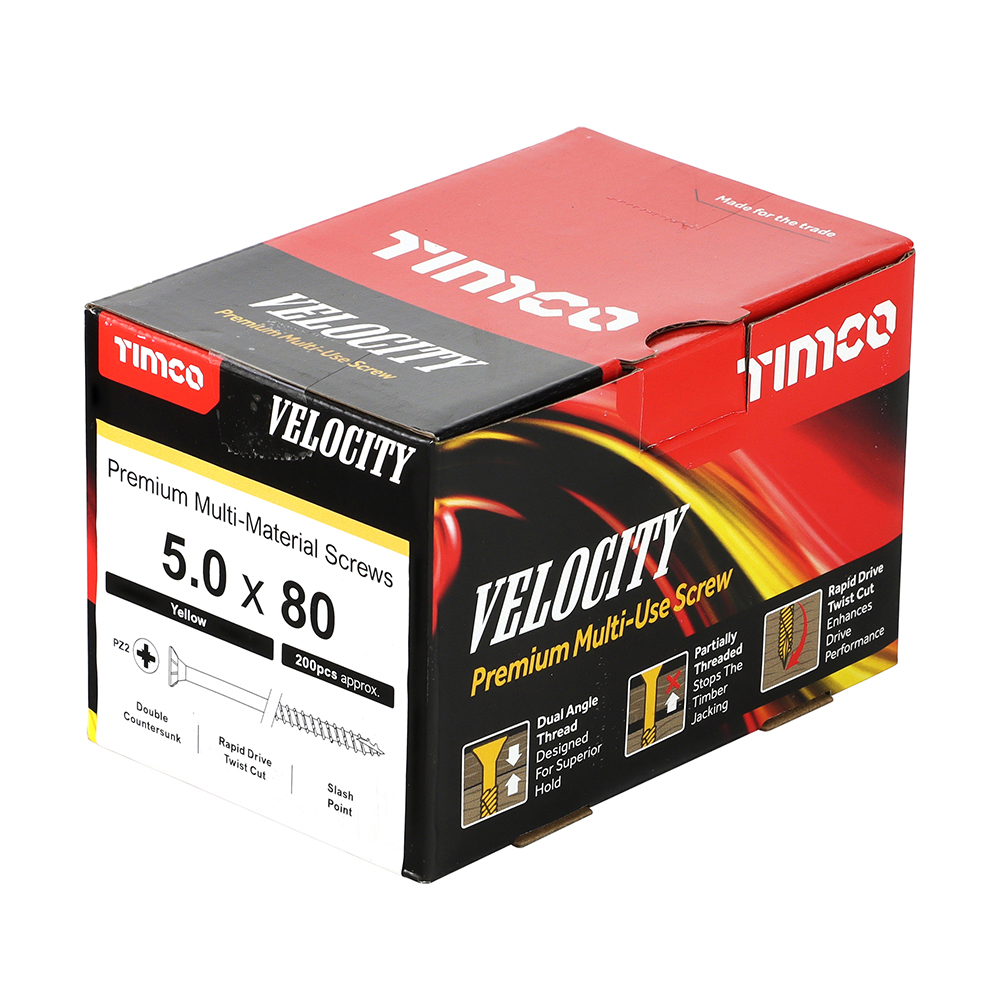 Velocity Premium Multi-Use Screws - PZ - Double Countersunk - Yellow 5.0 x 80