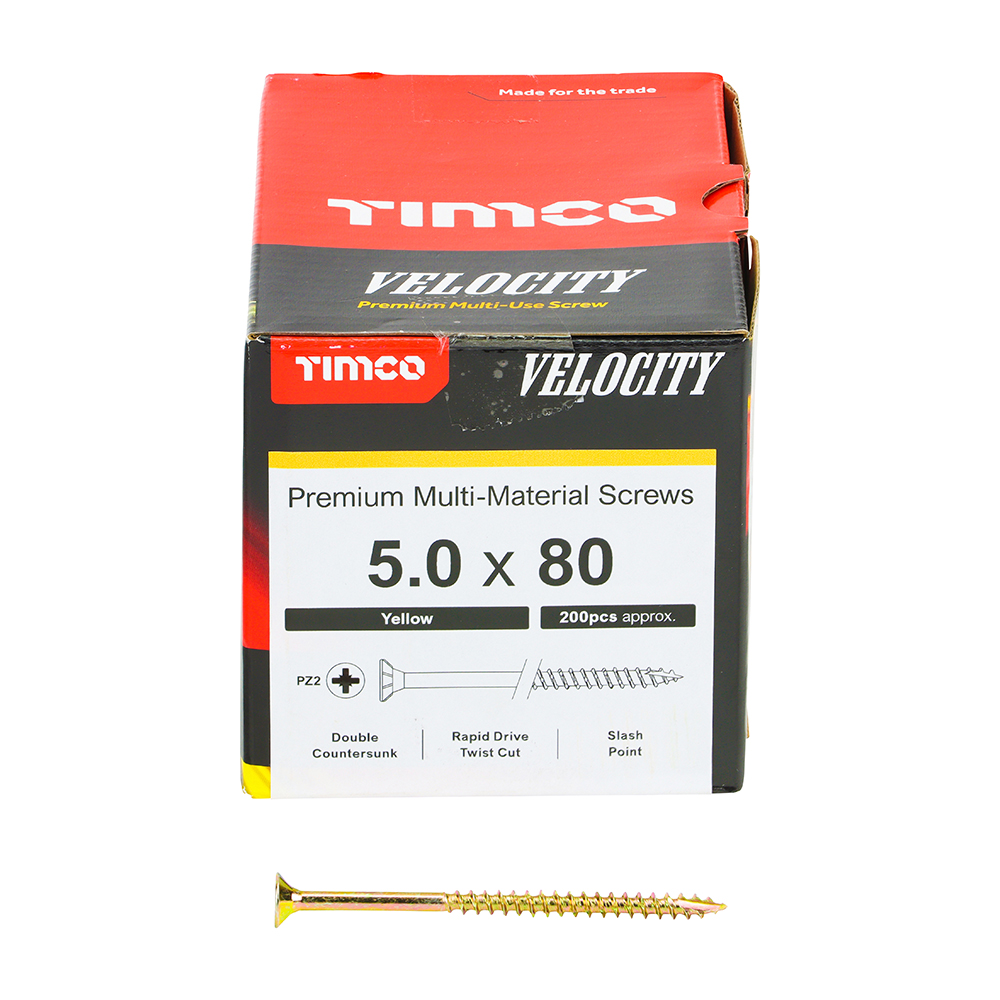 Velocity Premium Multi-Use Screws - PZ - Double Countersunk - Yellow 5.0 x 80
