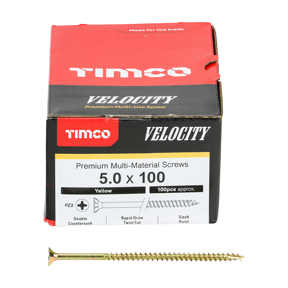 Velocity Premium Multi-Use Screws - PZ - Double Countersunk - Yellow 5.0 x 100
