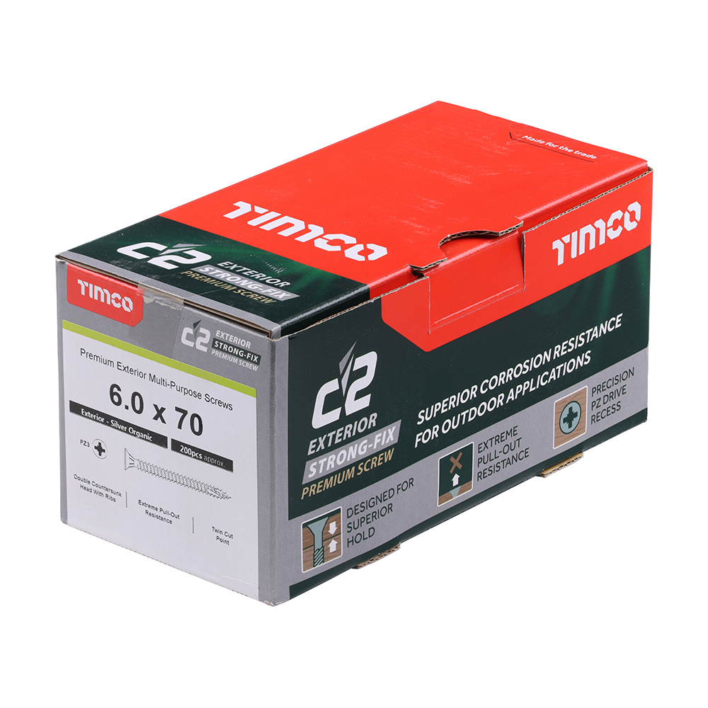 C2 Exterior Strong-Fix - PZ - Double Countersunk with Ribs - Twin-Cut - Silver 6.0 x 70