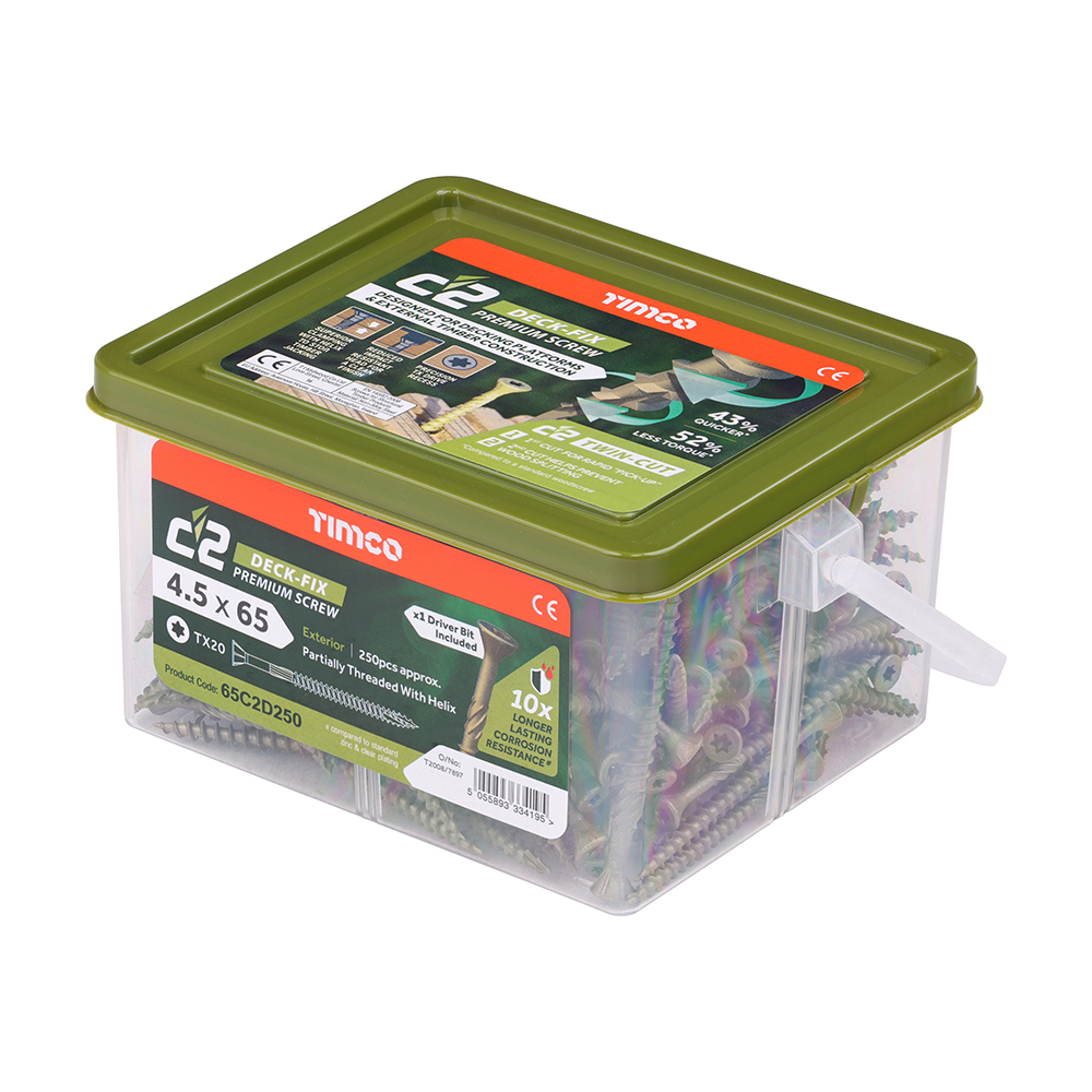 C2 Deck-Fix - TX - Countersunk with Ribs - Twin-Cut - Green 4.5 x 65