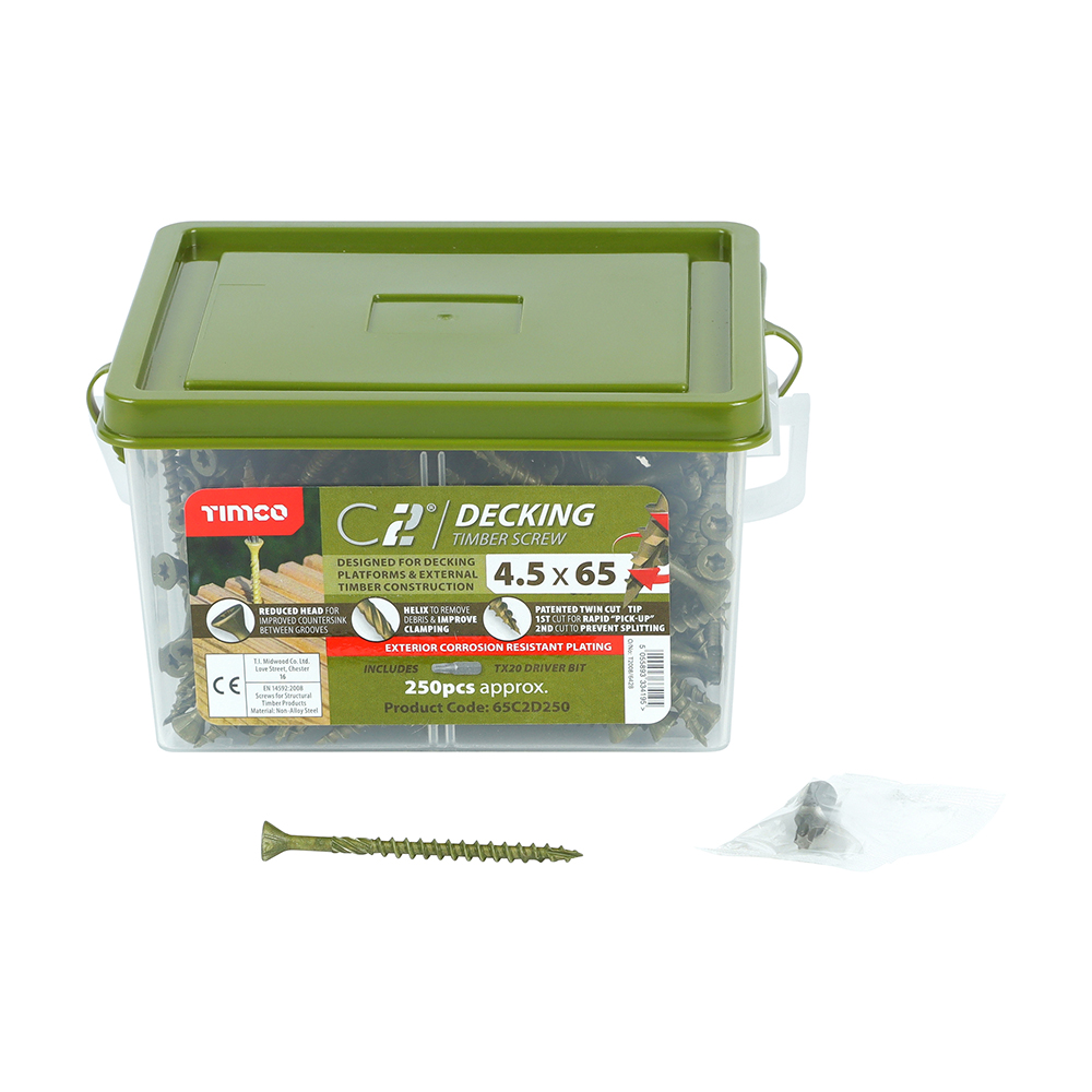 C2 Deck-Fix - TX - Countersunk with Ribs - Twin-Cut - Green 4.5 x 65