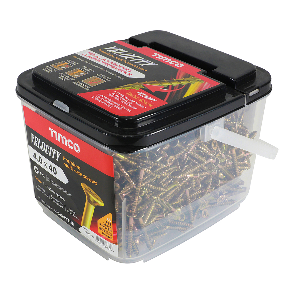 Velocity Premium Multi-Use Screws - PZ - Double Countersunk - Yellow 4.0 x 40