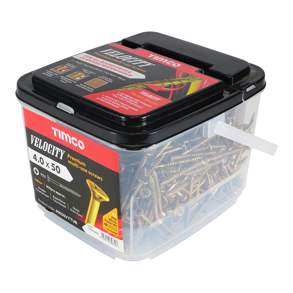 Velocity Premium Multi-Use Screws - PZ - Double Countersunk - Yellow 4.0 x 50