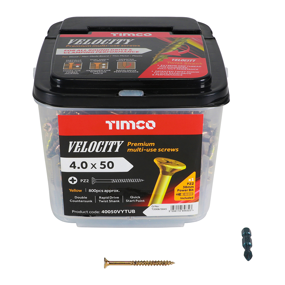 Velocity Premium Multi-Use Screws - PZ - Double Countersunk - Yellow 4.0 x 50