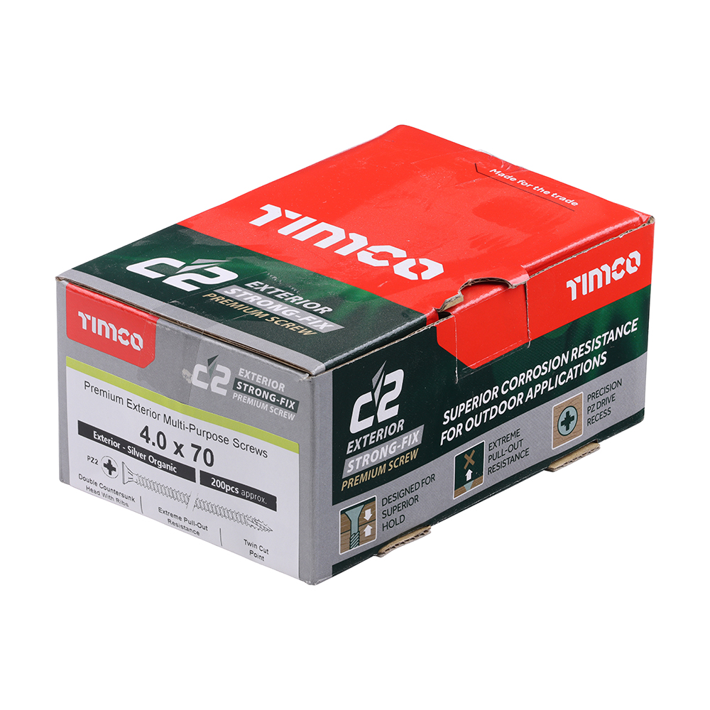 C2 Exterior Strong-Fix - PZ - Double Countersunk with Ribs - Twin-Cut - Silver 4.0 x 70