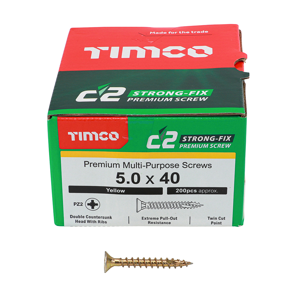 C2 Strong-Fix - PZ - Double Countersunk - Twin-Cut - Yellow 5.0 x 40