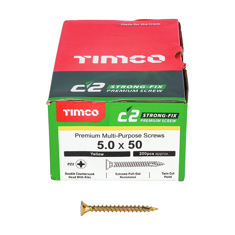 C2 Strong-Fix - PZ - Double Countersunk - Twin-Cut - Yellow 5.0 x 50