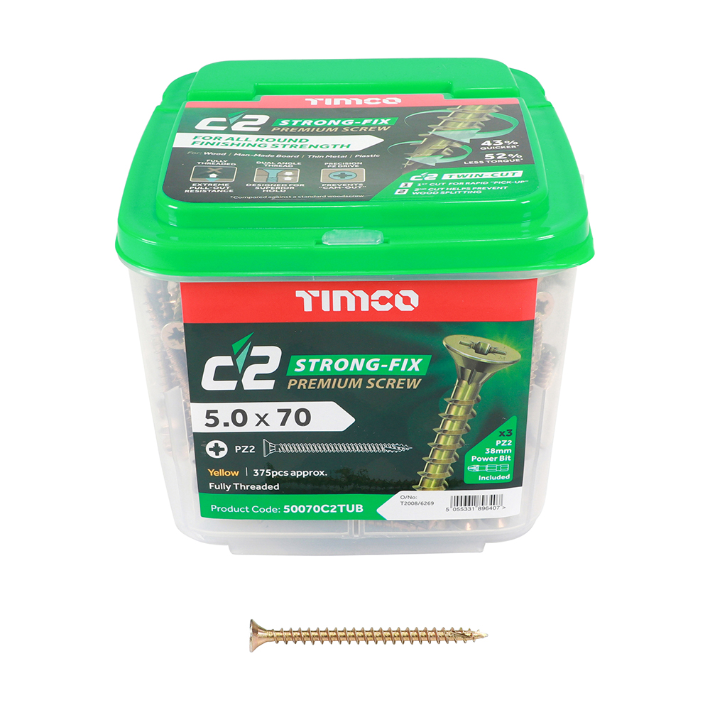C2 Strong-Fix - PZ - Double Countersunk - Twin-Cut - Yellow 5.0 x 70