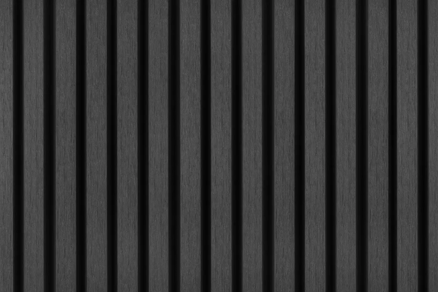 Seamless texture background of PuraTech 30 composite cladding panels in ebony black showcasing the fine architectural triple-profile slatted surface lines 3900mm.
