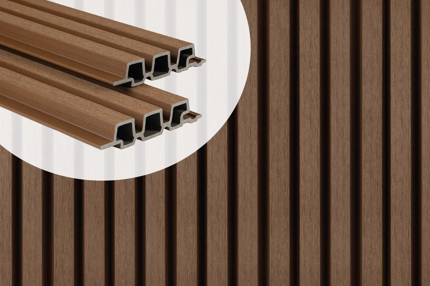 PuraTech 30 Triple Profile Composite Cladding Teak 3900mm showing interlocking cross-section design details.