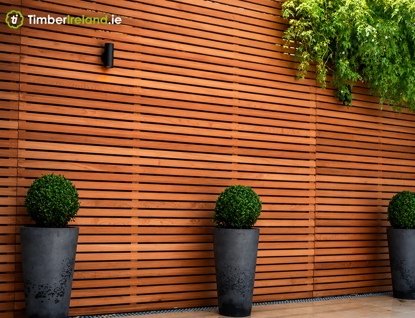 Modern garden screen fencing wall constructed from Cedar Batten Ease Edge 44x18mm 2440mm.