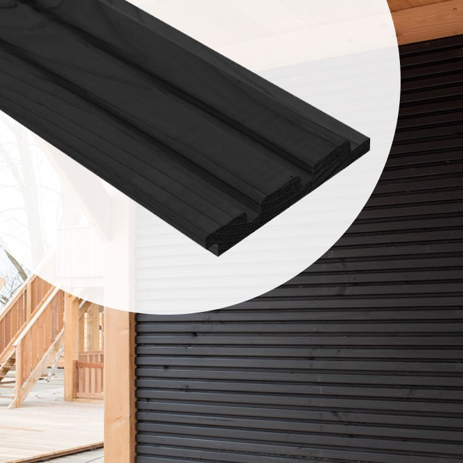 Douglas Fir Cladding Board (Black) – Triple Slatted Profile – 130x19 mm – 5000 mm (16.5 ft)
