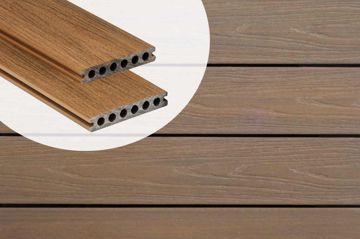 PuraShield™ Round Hole Co-Extruded Composite Decking – Teak – 3000 mm